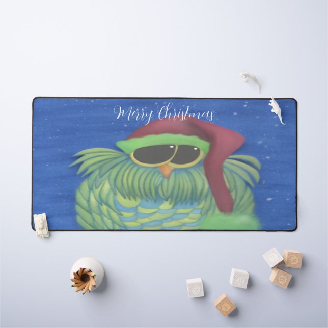 Adorable Owl with Santa Hat Desk Mat (Kids Table)