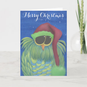 Adorable Owl with Santa Hat Holiday Card