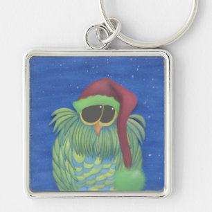 Adorable Owl with Santa Hat Key Ring