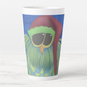 Adorable Owl with Santa Hat Latte Mug