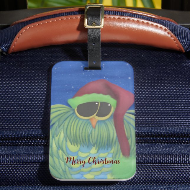 Adorable Owl with Santa Hat  Luggage Tag (Front Insitu 2)