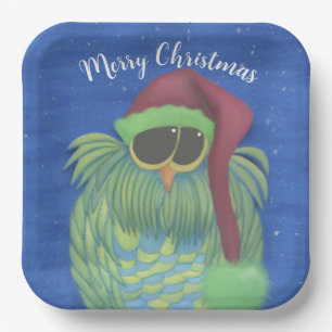 Adorable Owl with Santa Hat Paper Plate