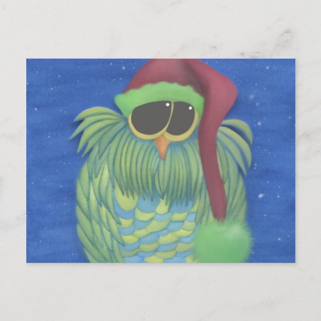 Adorable Owl with Santa Hat Postcard (Front)
