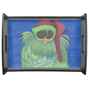 Adorable Owl with Santa Hat Serving Tray