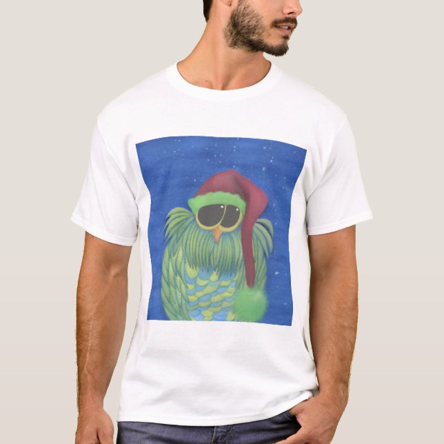 Adorable Owl with Santa Hat T-Shirt (Front)