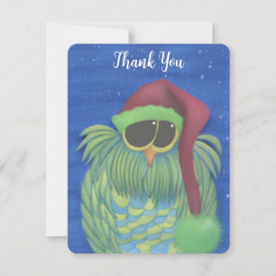 Adorable Owl with Santa Hat Thank You Card