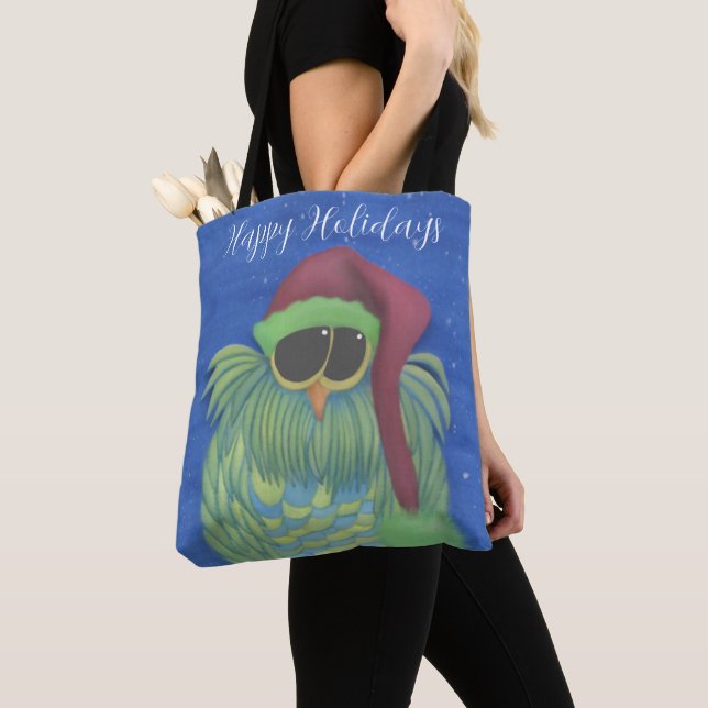 Adorable Owl with Santa Hat Tote Bag (Close Up)