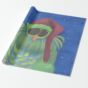 Adorable Owl with Santa Hat Wrapping Paper