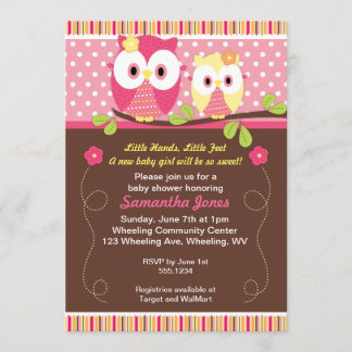 Adorable Owls Baby Shower Birthday Invitation