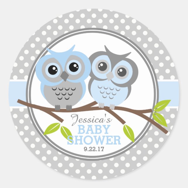 Adorable Owls Baby Shower Classic Round Sticker (Front)