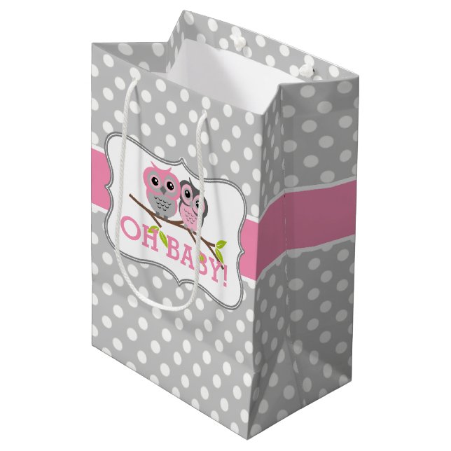 Adorable Owls Baby Shower Medium Gift Bag (Front Angled)