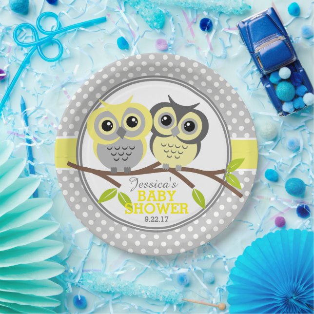 Adorable Owls Baby Shower Paper Plate (Party)