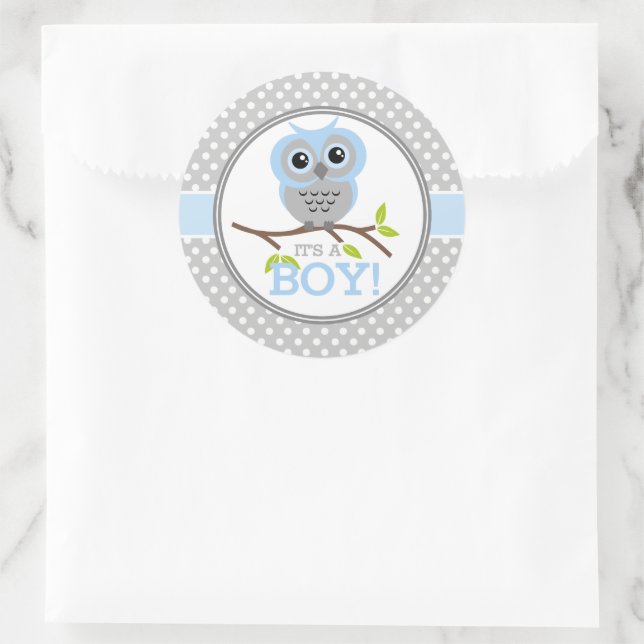 Adorable Owls Its a Boy Classic Round Sticker (Bag)