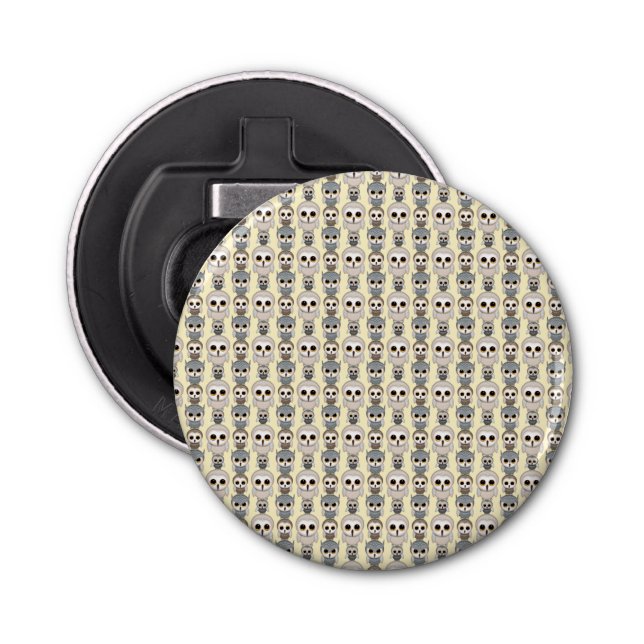 Adorable Owls Pattern on Light Yellow Background Bottle Opener (Front)