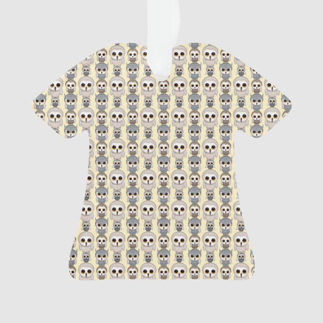 Adorable Owls Pattern on Light Yellow Background Ornament (Front)