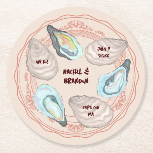 Adorable Oyster Roast "Plate" Coastal Wedding Round Paper Coaster