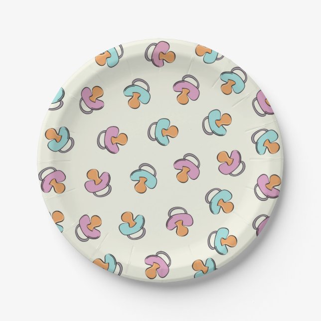 Adorable Pacifier Gender Reveal Baby Shower Paper Plate (Front)