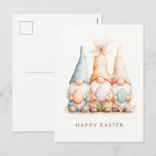 Adorable painted cartoon gnomes celebrating Easter Holiday Postcard