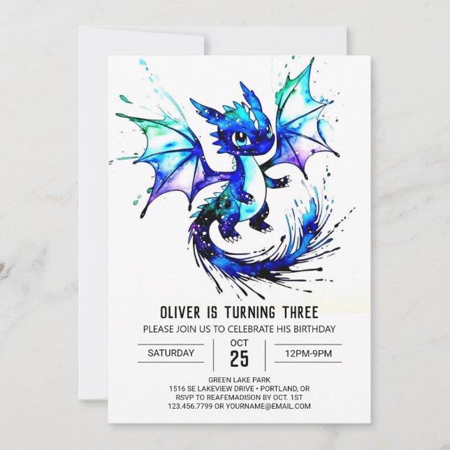 Adorable Painted Dragon Digital Boy Birthday Invitation (Front)