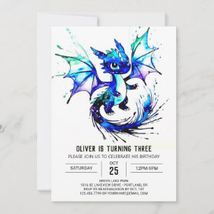 Adorable Painted Dragon Digital Boy Birthday Invitation