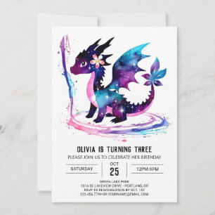 Adorable Painted Dragon Digital Girl Birthday Invitation
