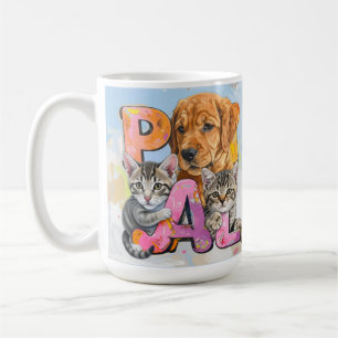 Adorable PAL Curious Dog and Cats in Watercolors Coffee Mug