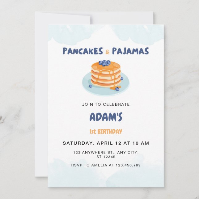 Adorable Pancakes and Pyjamas Birthday Invitation (Front)