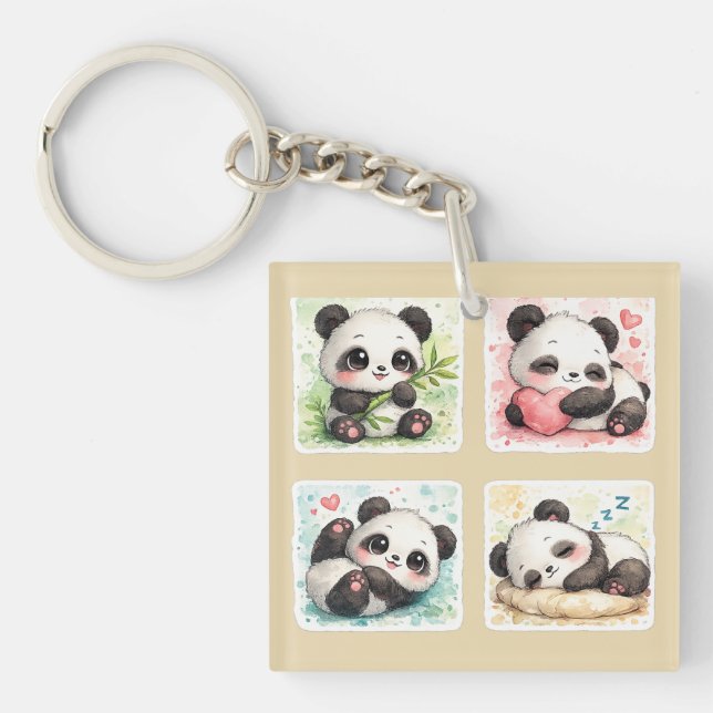 Adorable Panda Acrylic Keychanis Aesthetic Key Ring (Front)
