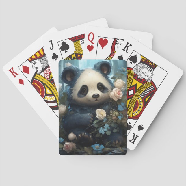 Adorable Panda Bear and Flowers  Playing Cards (Back)