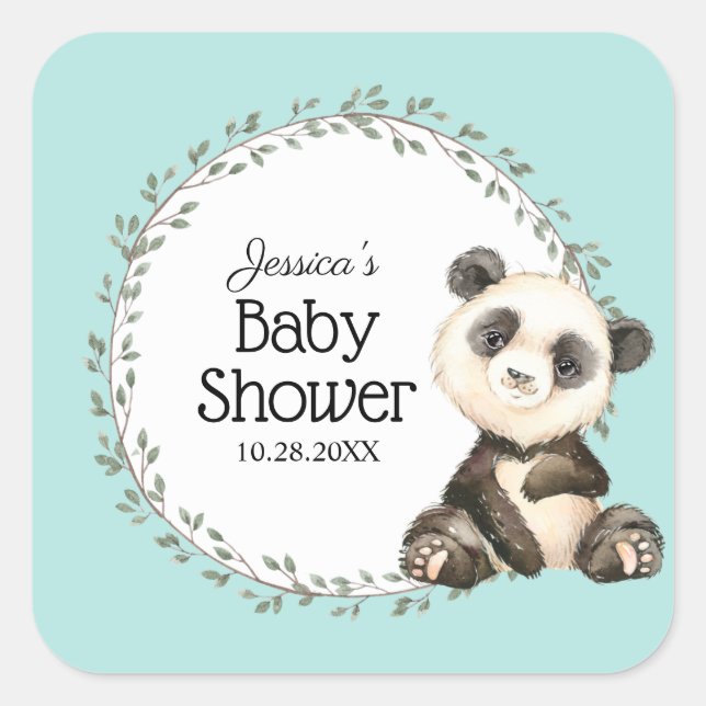 Adorable Panda Bear Baby Shower Square Sticker (Front)