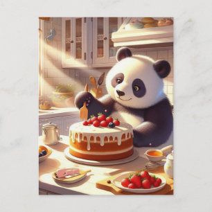 Adorable Panda Bear Baking Cake Postcard