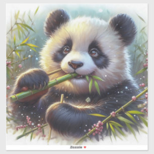 Adorable Panda Bear Eating Bamboo