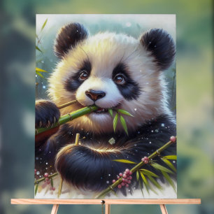 Adorable Panda Bear Eating Bamboo Acrylic Sign