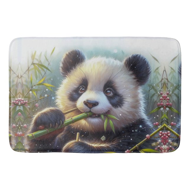 Adorable Panda Bear Eating Bamboo Bath Mat (Front)