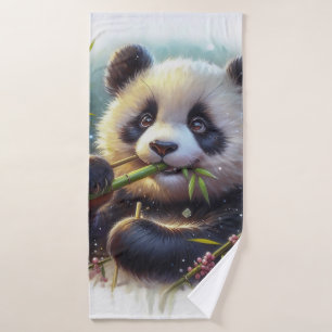 Adorable Panda Bear Eating Bamboo Bath Towel Set