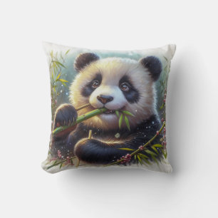 Adorable Panda Bear Eating Bamboo Cushion