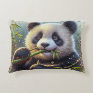Adorable Panda Bear Eating Bamboo Decorative Cushion
