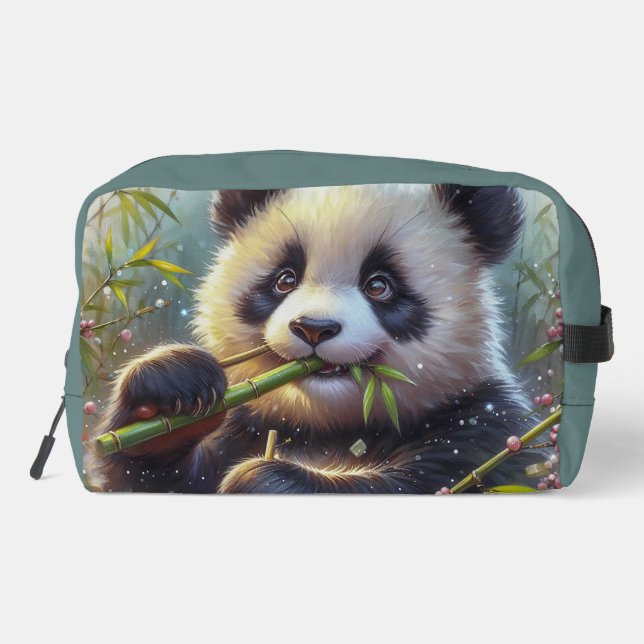 Adorable Panda Bear Eating Bamboo Dopp Kit (Back)