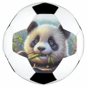 Adorable Panda Bear Eating Bamboo Football