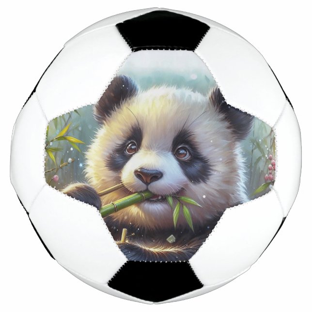 Adorable Panda Bear Eating Bamboo Football (Front)