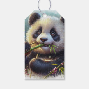 Adorable Panda Bear Eating Bamboo Gift Tags