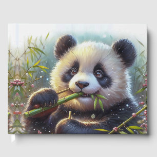 Adorable Panda Bear Eating Bamboo Guest Book