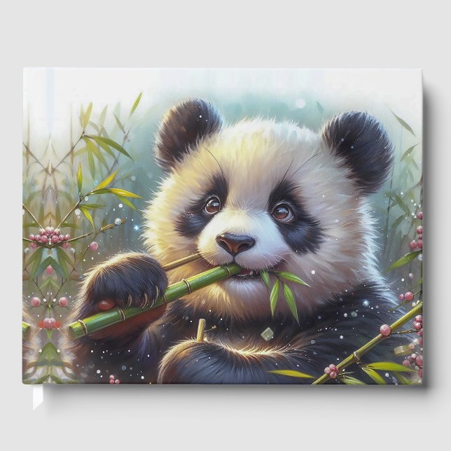 Adorable Panda Bear Eating Bamboo Guest Book (Front)