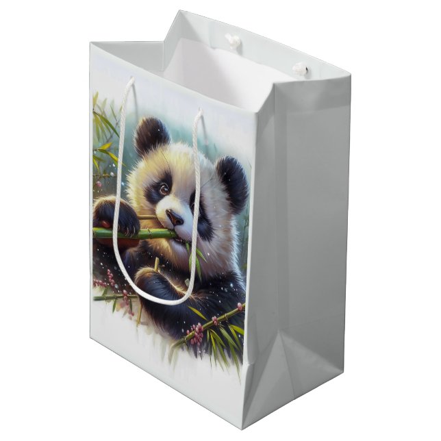 Adorable Panda Bear Eating Bamboo Medium Gift Bag (Front Angled)