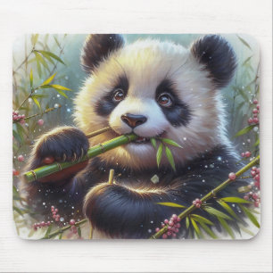 Adorable Panda Bear Eating Bamboo Mouse Mat