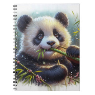Adorable Panda Bear Eating Bamboo Notebook