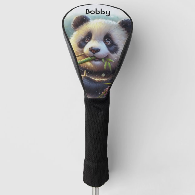 Adorable Panda Bear Eating Bamboo Personal Golf Head Cover (Front)