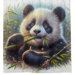 Adorable Panda Bear Eating Bamboo Shower Curtain