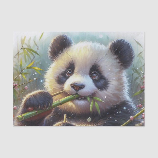 Adorable Panda Bear Eating Bamboo Tissue Paper (Front)