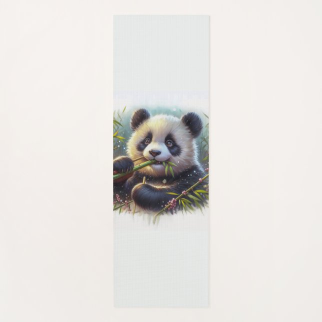 Adorable Panda Bear Eating Bamboo Yoga Mat (Front)